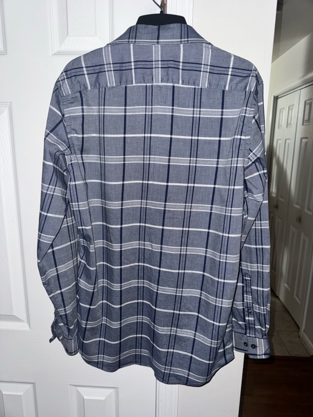Apt. 9 Premier Flex Slim Fit Dress Shirt Mens 15.5 34/35 Gray Navy Plaid Stretch - Picture 8 of 10
